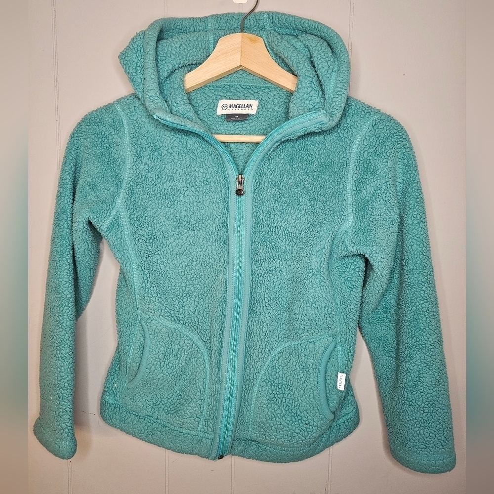 Magellan Girls Teal Fleece Jacket with Hood, Medium